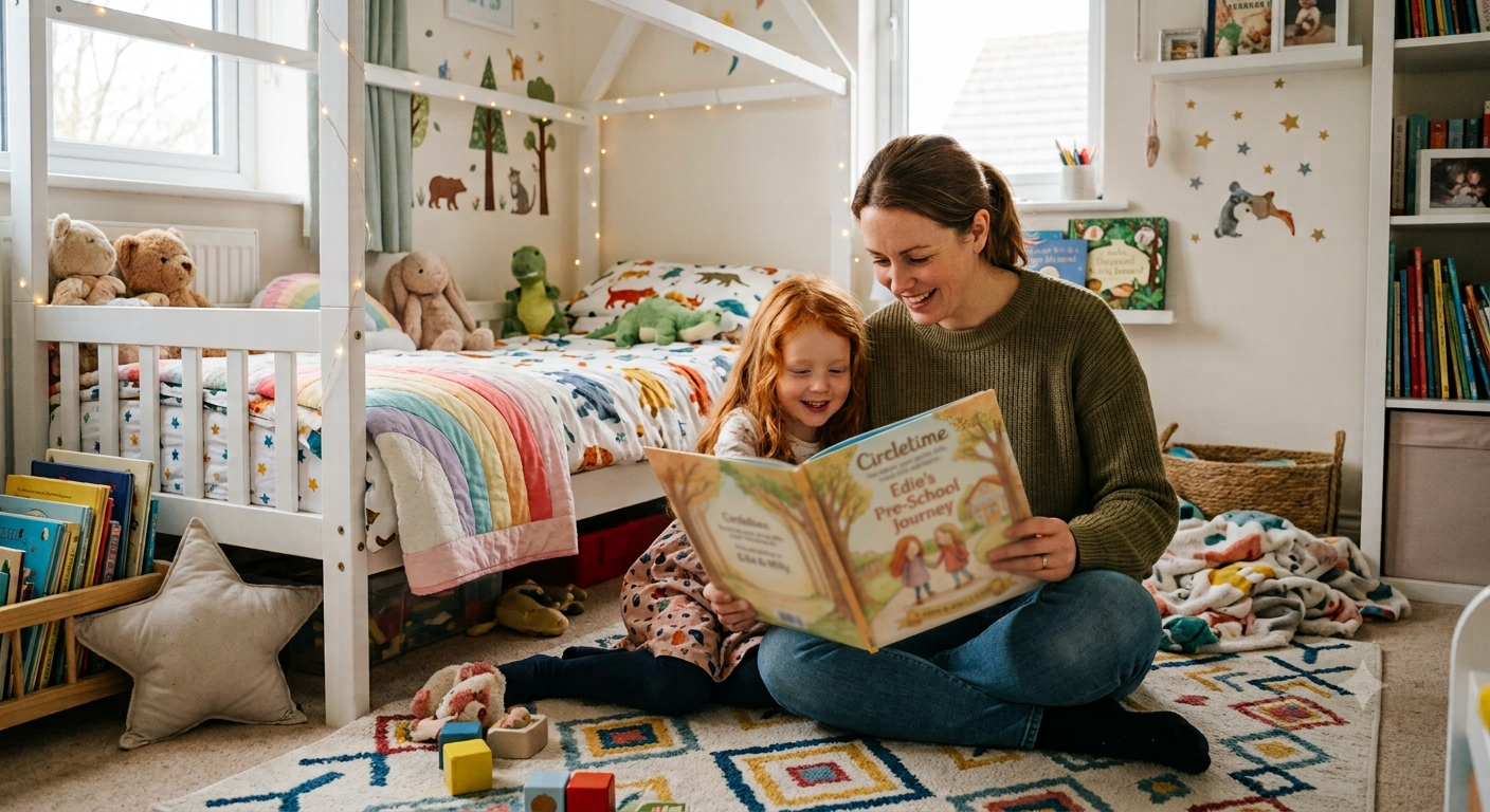 Mum reading a book with her daughter